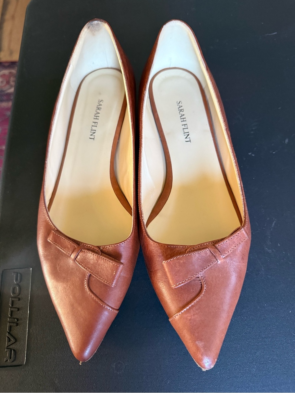 Sarah Flint Cognac Pointed-Toe Leather Flats